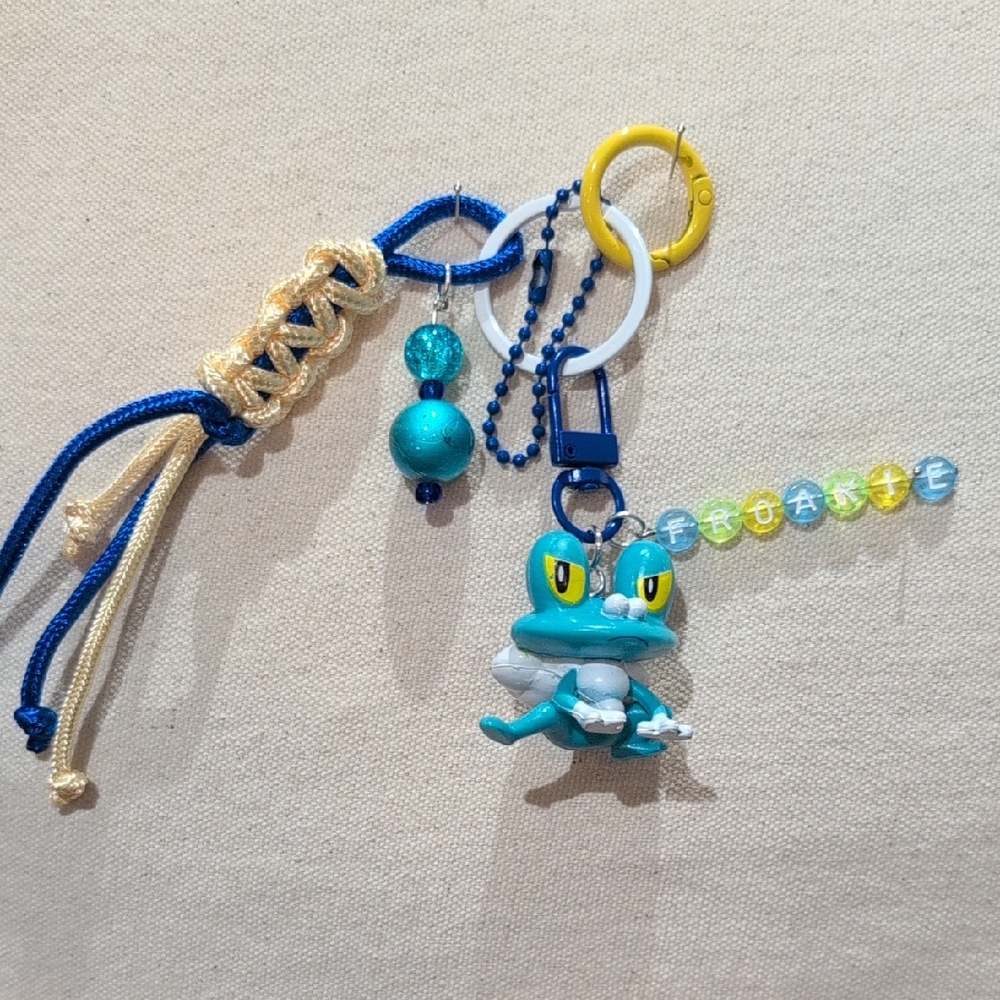 Pokemon Froakie Upcycled Handmade Bag Charm Keychain